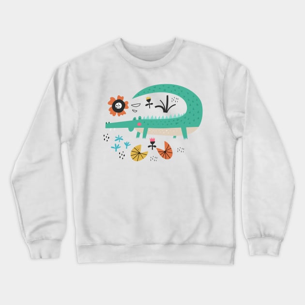 Happy Green Crocodile Crewneck Sweatshirt by JunkyDotCom